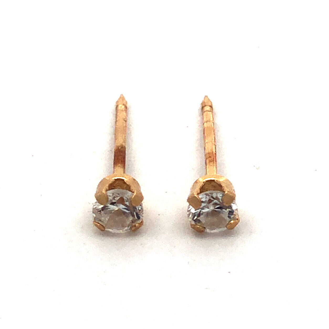 Designer 14K Yellow Gold Round Cubic Zirconia CZ Piercing Stud Earrings