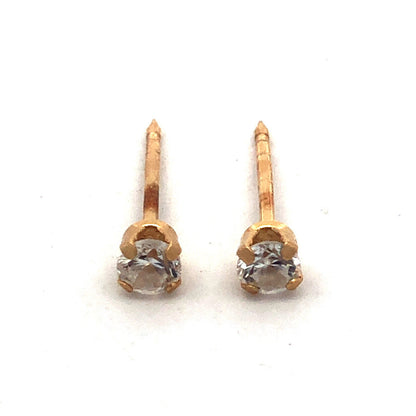 Designer 14K Yellow Gold Round Cubic Zirconia CZ Piercing Stud Earrings