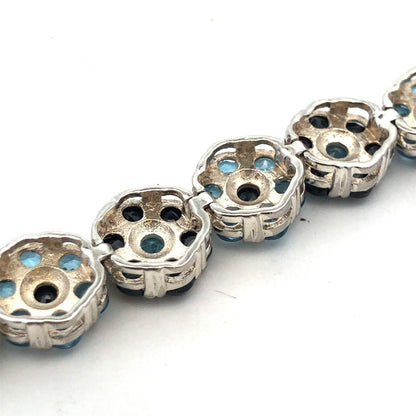Designer 925 Sterling Silver Round Blue Topaz Sapphire Floral Tennis Bracelet