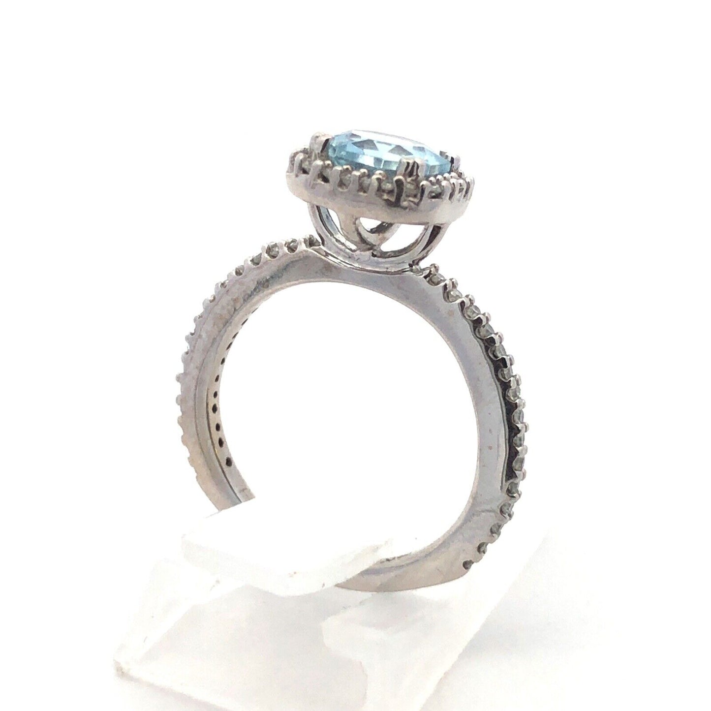 Effy 14k White Gold Aquamarine Diamond Halo Accented March Anniversary Ring