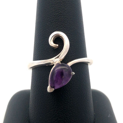 Sophia Fiori 925 Sterling Silver Natural Amethyst Cabochon Modernist Bypass Ring