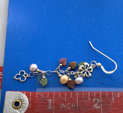 Multi-Stone Colorful Hearts 925 Sterling Silver Flower Dangle Hook Earrings