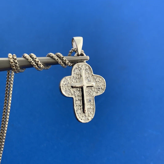 Designer CG 925 Sterling Silver Cubic Zirconia Cross Pendant Necklace