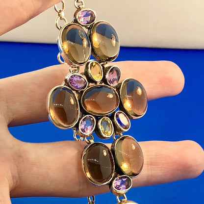 Vintage Sterling Silver 925 Topaz Amethyst Citrine Statement Anklet Or Bracelet