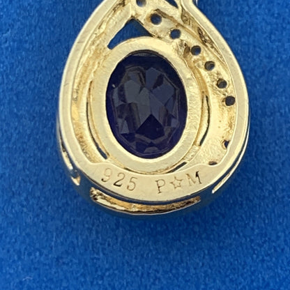 Designer 925 Sterling Silver Vermeil Amethyst Diamond Drop Pendant Necklace