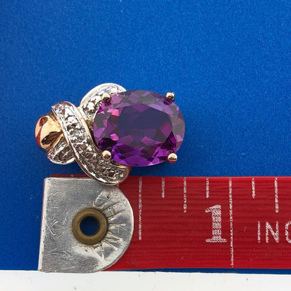 Designer 925 Two Tone Sterling Silver Purple Sapphire Diamond Accent Pendant