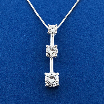 Stunning Sterling Silver Cubic Zirconia CZ Three Stone Journey Pendant Necklace