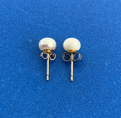 Designer OPC 14K Yellow Gold White Pearl Stud Earrings