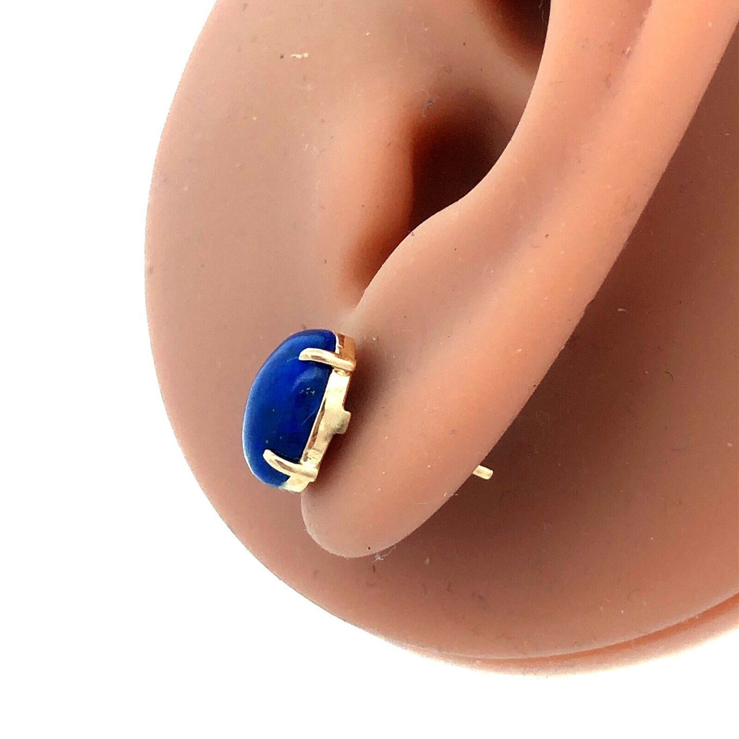 14K Yellow Gold Oval Cabochon Blue Lapis Lazuli Solitaire Stud Earrings