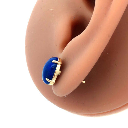 14K Yellow Gold Oval Cabochon Blue Lapis Lazuli Solitaire Stud Earrings