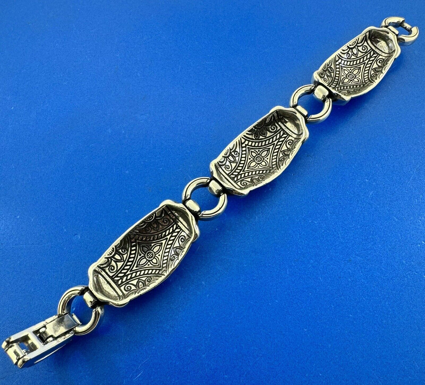 Retired Designer Brighton Silver Plated Flower Design Chunky Cuff Panel Bracelet