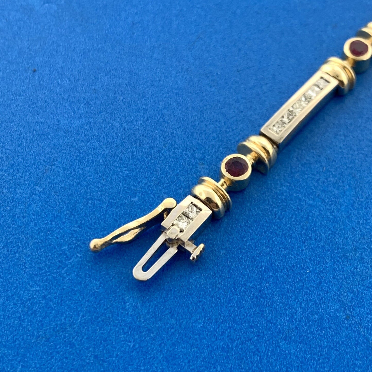 14K White Yellow Gold Diamond Ruby Station Two Toned Statement Tennis Bracelet