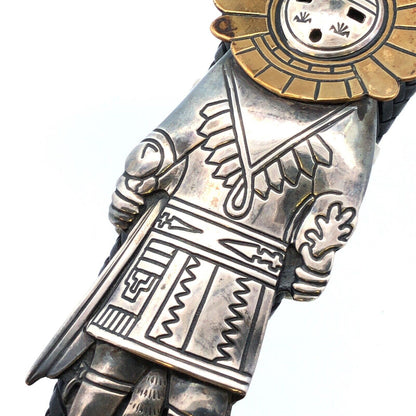 Native American Thomas Singer 925 Sterling Silver Dancer Black Leather Bolo Tie