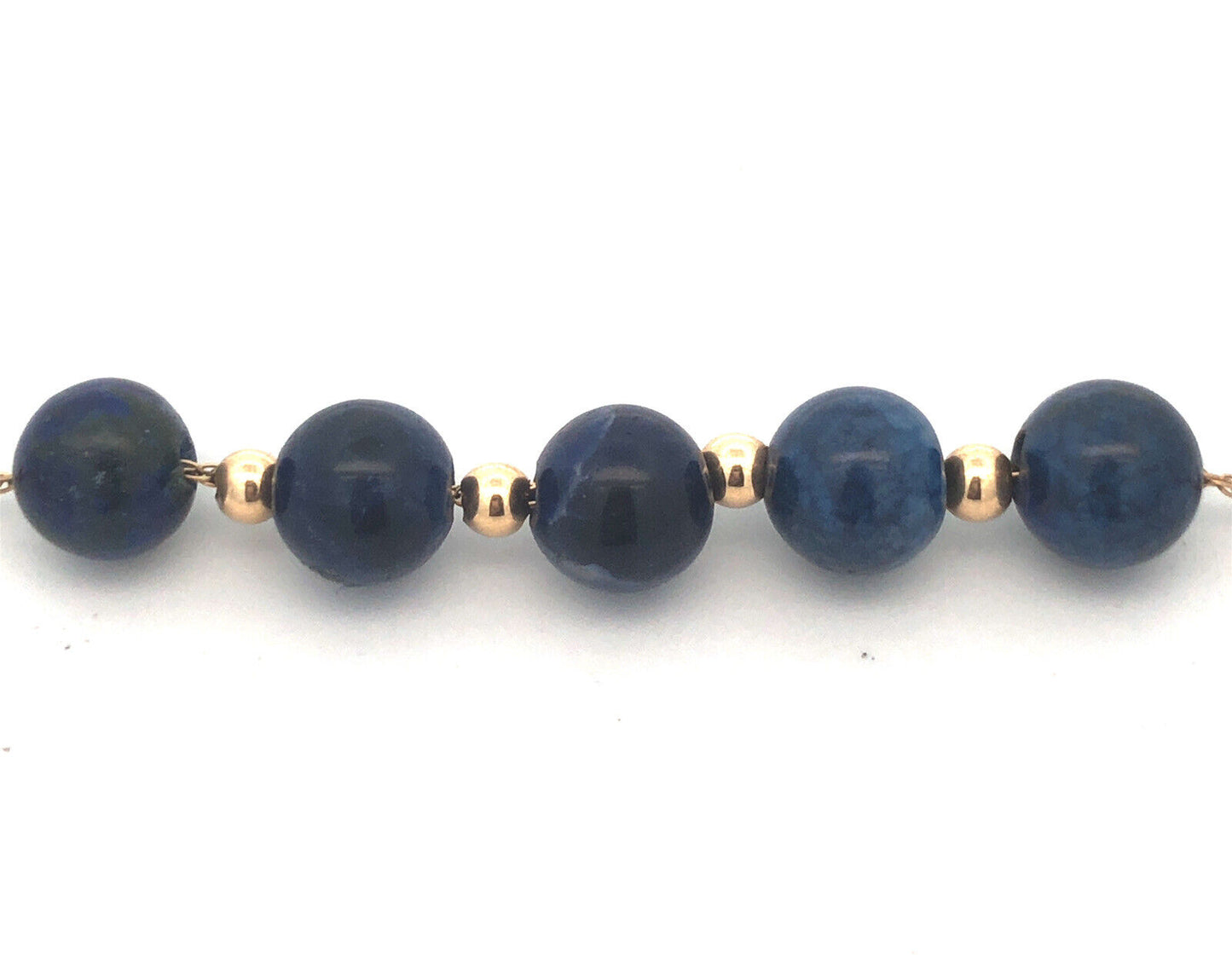 Designer 14K Yellow Gold Round Lapis Lazuli Beaded Chain Necklace