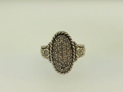 Judith Ripka JR Sterling Silver 925 Diamonique CZ Oval Textured Statement Ring