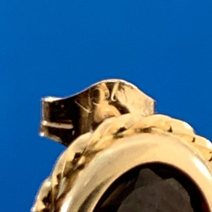 Designer 10K Yellow Gold Oval Garnet Stud Earrings