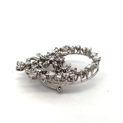 Vintage 14K White Gold Round Marquise Diamond Round Flower Pendant Pin Brooch