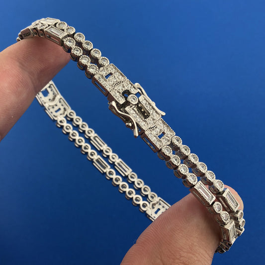 Designer SW 925 Sterling Silver Cubic Zirconia CZ Statement Tennis Bracelet