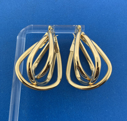 Retro 14K Yellow Gold Modernist Tubular Statement Pear Bell Dangle Drop Earrings