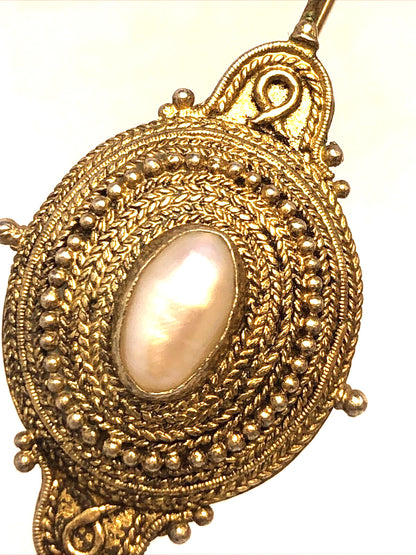 Designer 925 Sterling Silver Vermeil Braided & Beaded Oval Hook Earrings