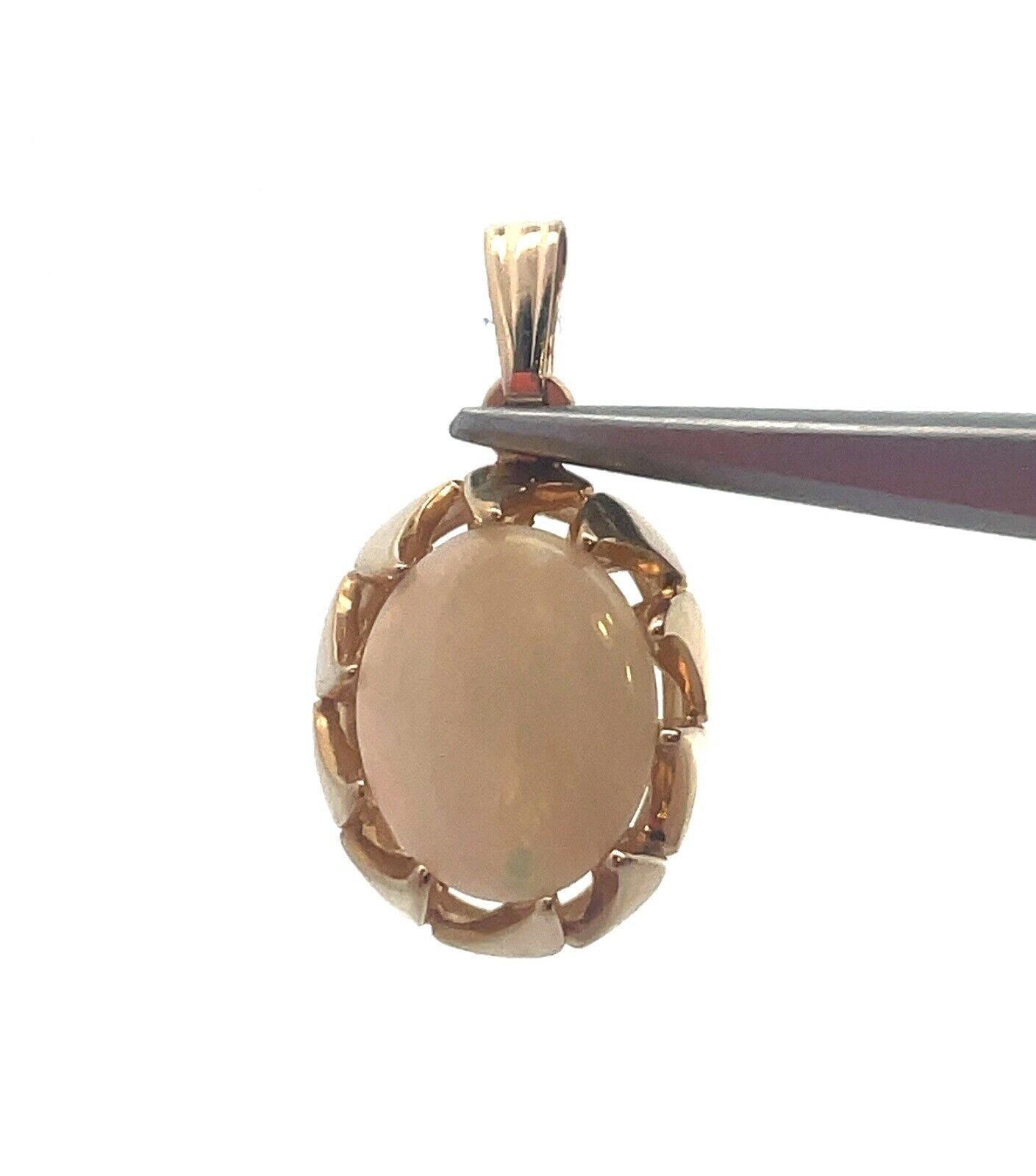 Designer 14K Yellow Gold Oval Opal October Anniversary Pendant
