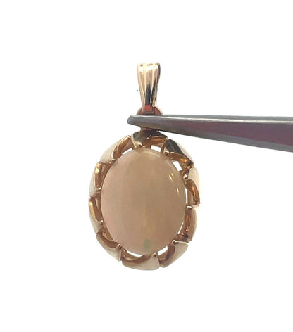Designer 14K Yellow Gold Oval Opal October Anniversary Pendant