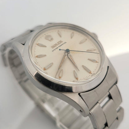 Vintage Rolex Oyster Perpetual 34mm White Dial Silver Bracelet Men's 6532