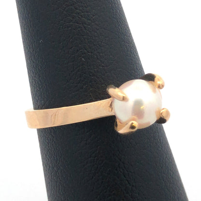 Designer 10K Yellow Gold Pearl Solitaire Size 6.5 Ring
