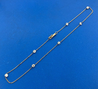 14K Yellow Gold Round White Tourmaline Station Necklace
