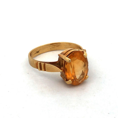 Estate 18K Yellow Gold Oval Citrine November Anniversary Statement Ring