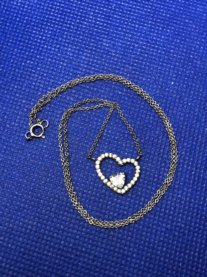 Designer FAS 925 Sterling Silver Cubic Zirconia Heart Pendant Necklace