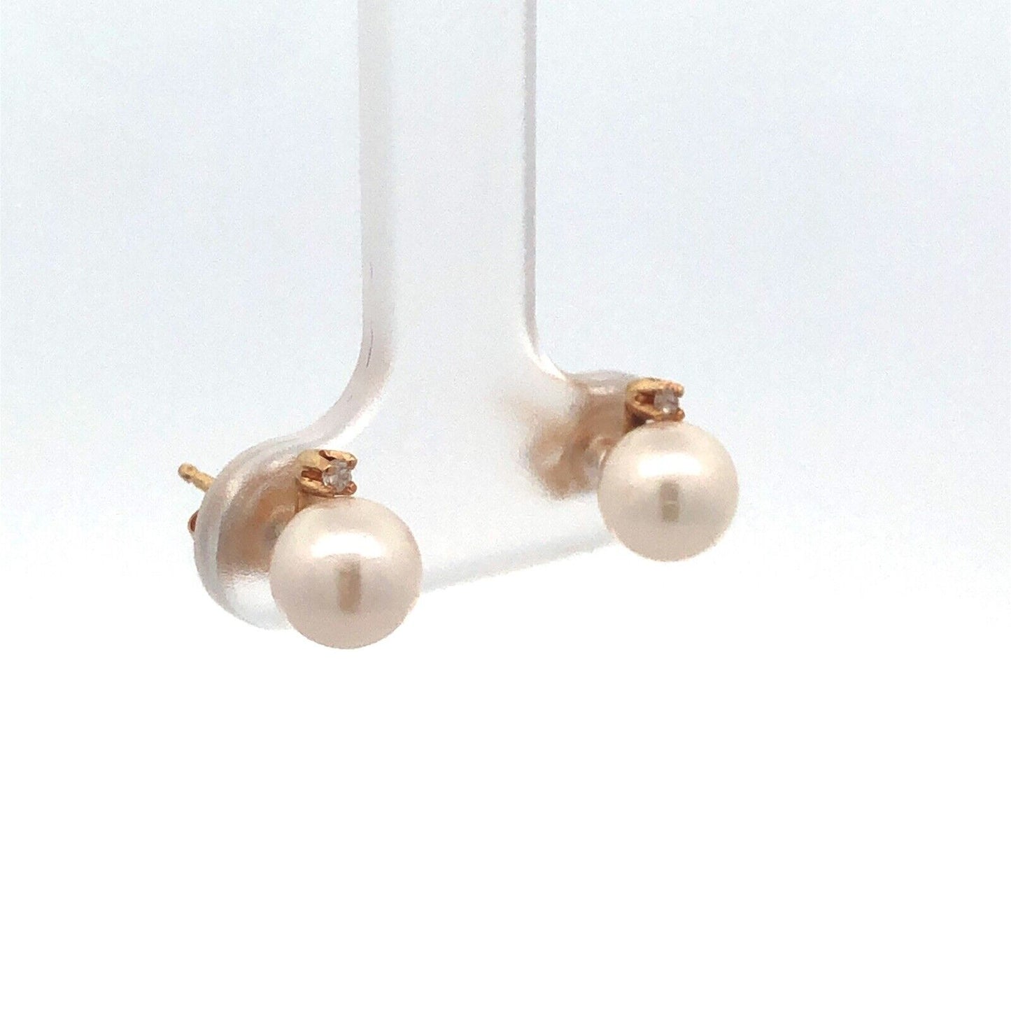 Estate 14K Yellow Gold Pearl White Topaz Accent Round Stud Earrings