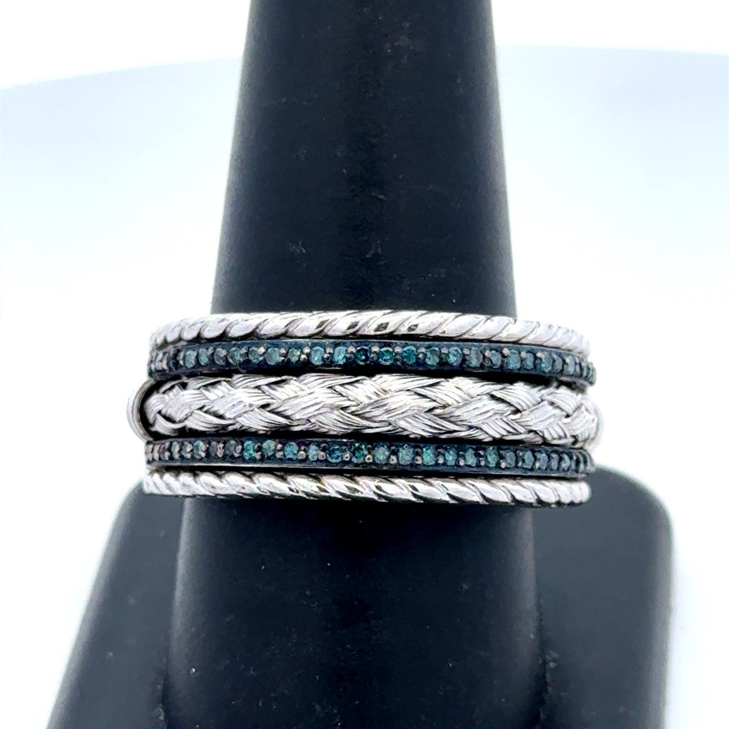 Designer 925 Sterling Silver Black Diamond Braided Rope Statement Size 10 Ring