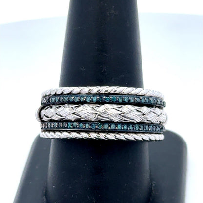 Designer 925 Sterling Silver Black Diamond Braided Rope Statement Size 10 Ring
