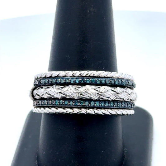 Designer 925 Sterling Silver Black Diamond Braided Rope Statement Size 10 Ring