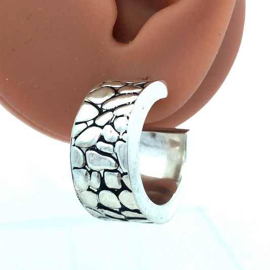Designer HDB Mexico 925 Sterling Silver Pebbled Cobblestone Wide Hoop Earrings