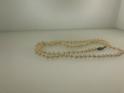 Vintage Sterling Silver 925 Pearl Hand Knotted Filigree Clasp Bridal Necklace