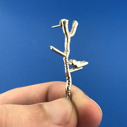 Stunning Sterling Silver 925 Perched Bird Tree Stud Earrings