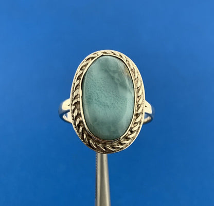 Vintage 925 Sterling Silver Larimar Pectolite Oval Cabochon Cocktail Ring
