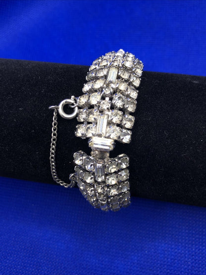 Vintage Weiss Runway Couture Rhinestone Silver Tone Statement Bracelet