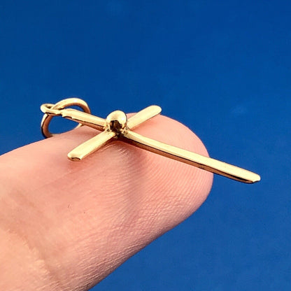 Modernist 10K Yellow Gold Polished Cross Religious Easter Charm Pendant