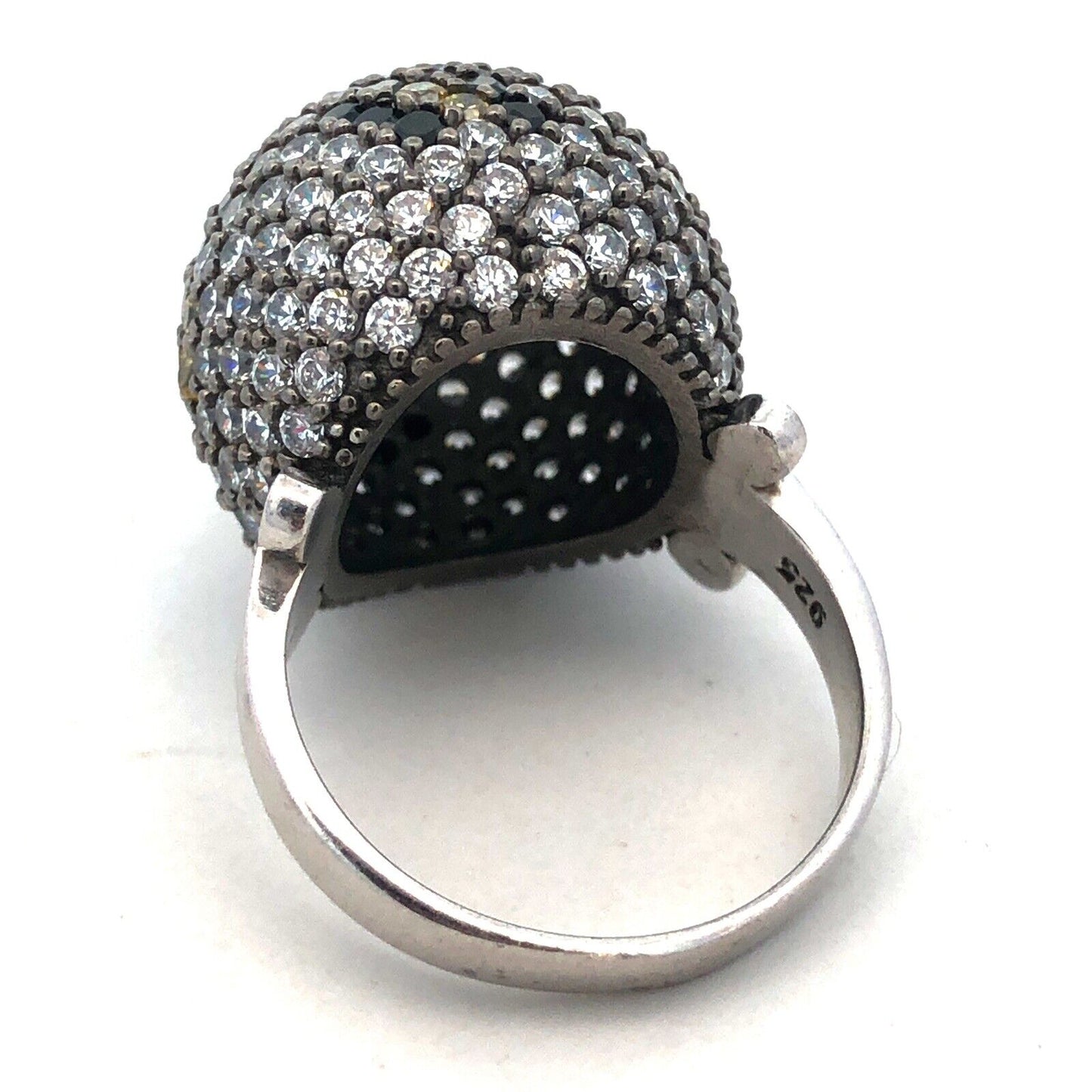 Designer SB 925 Sterling Silver White Yellow Cubic Zirconia Black Onyx Dome Ring