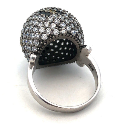 Designer SB 925 Sterling Silver White Yellow Cubic Zirconia Black Onyx Dome Ring