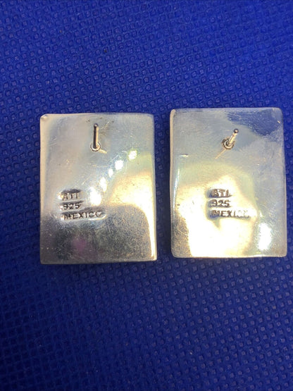 Designer ATI 925 Sterling Silver Black Onyx Rectangle Statement Stud Earrings