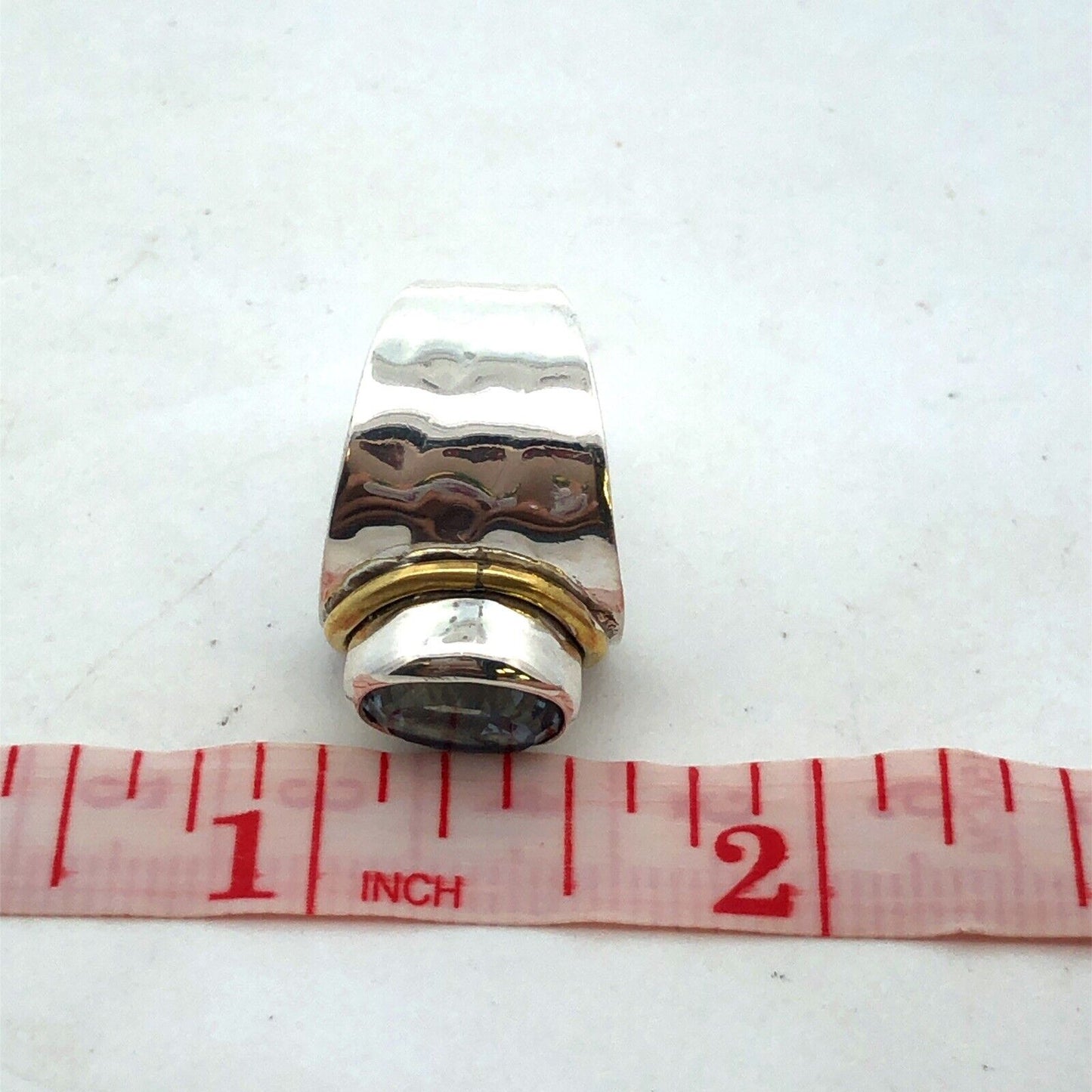 Designer YS 925 Sterling Silver Brass Oval Tanzanite Bezel Wide Hammered Ring