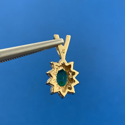 Designer 10k Yellow White Gold Oval Emerald Diamond Accented Charm Pendant