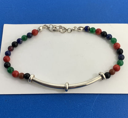 Estate Mixed Stone Colorful Beaded 950 Fine Silver Bracelet