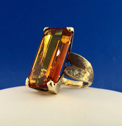 Art Deco Esemco 10K Yellow Gold Orange Sapphire Statement Cocktail Ring