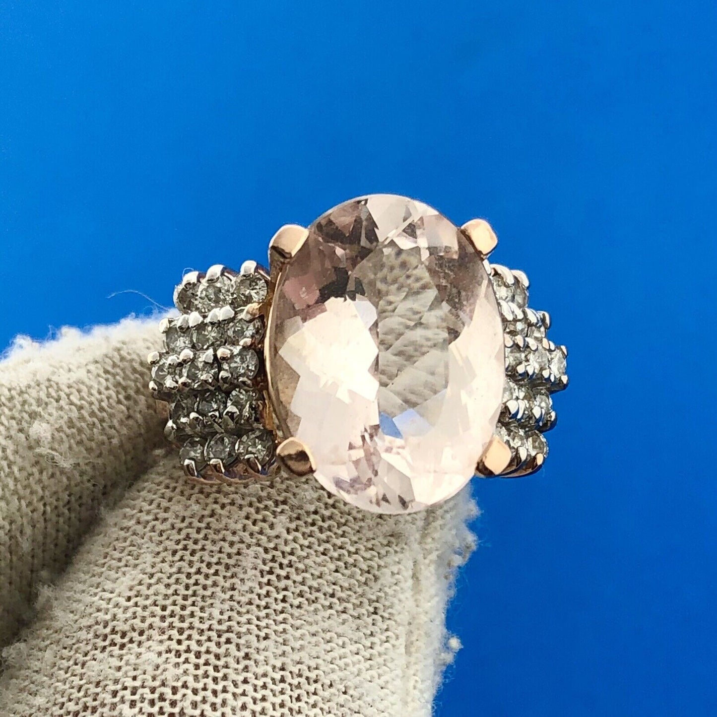 Designer 14K Rose Gold Morganite Solitaire Diamond Accented Statement Ring