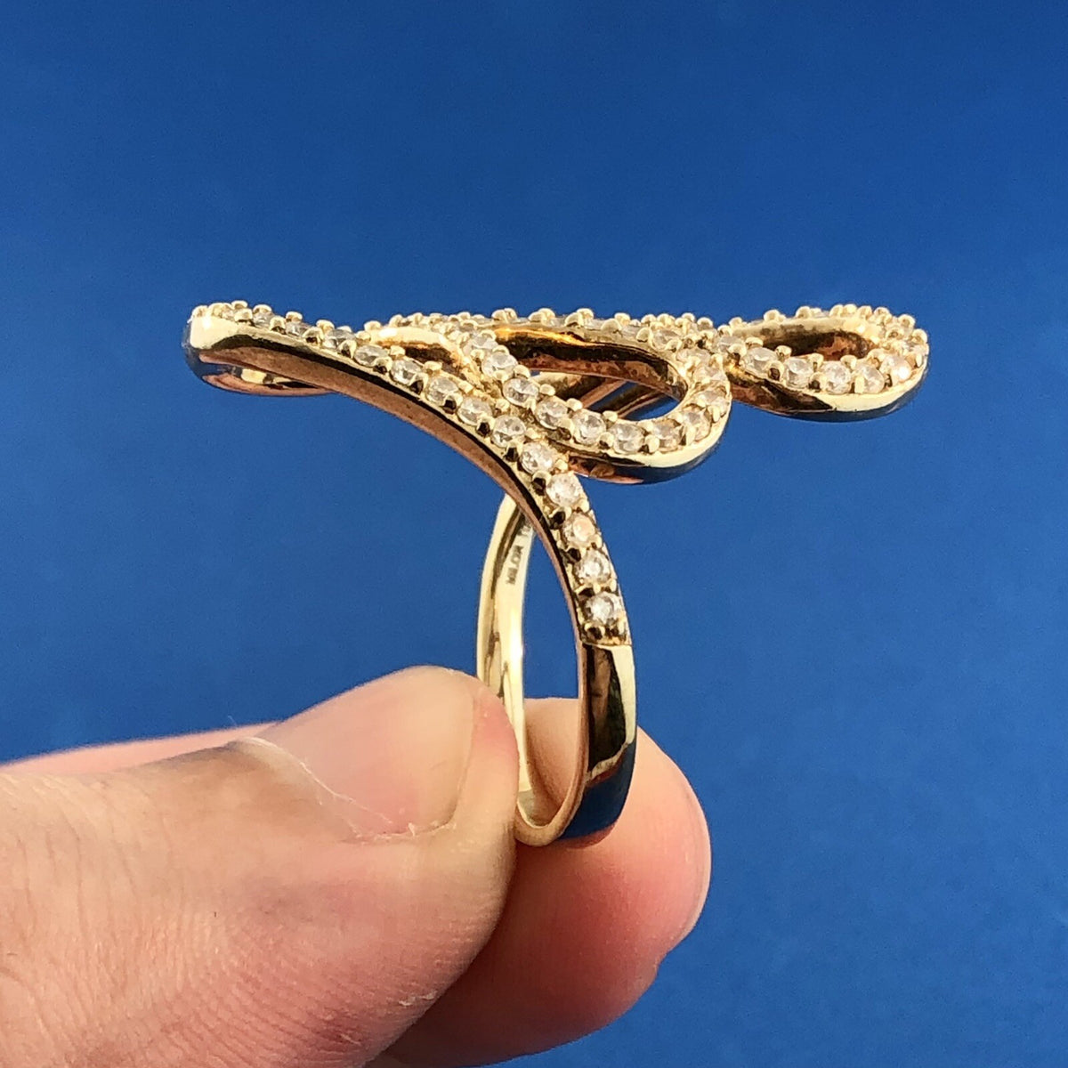 Milor Modernistic Vermeil Sterling Silver Cubic Zirconia Encrusted Finger Ring